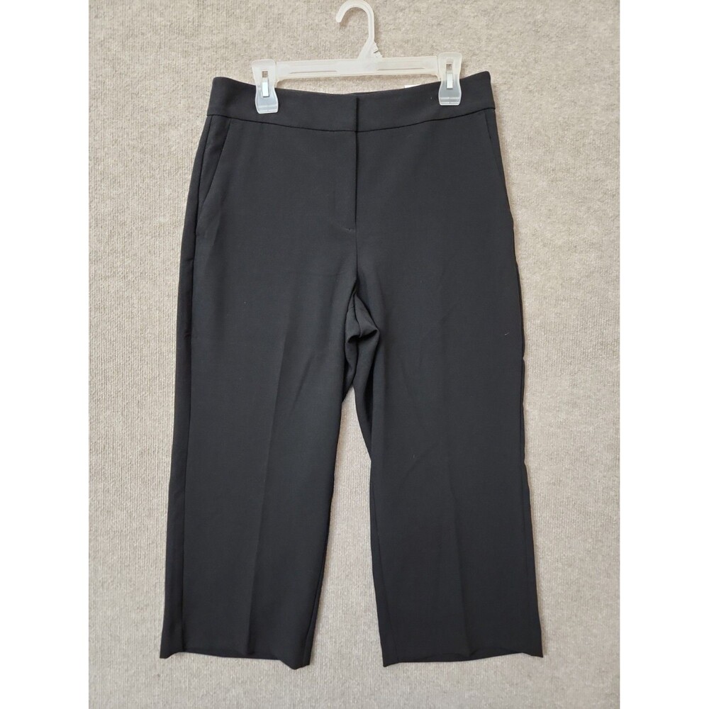 Ann Taylor Slim Wide Leg Dress Pants Womens 10 Petite Black Career Stretch NEW